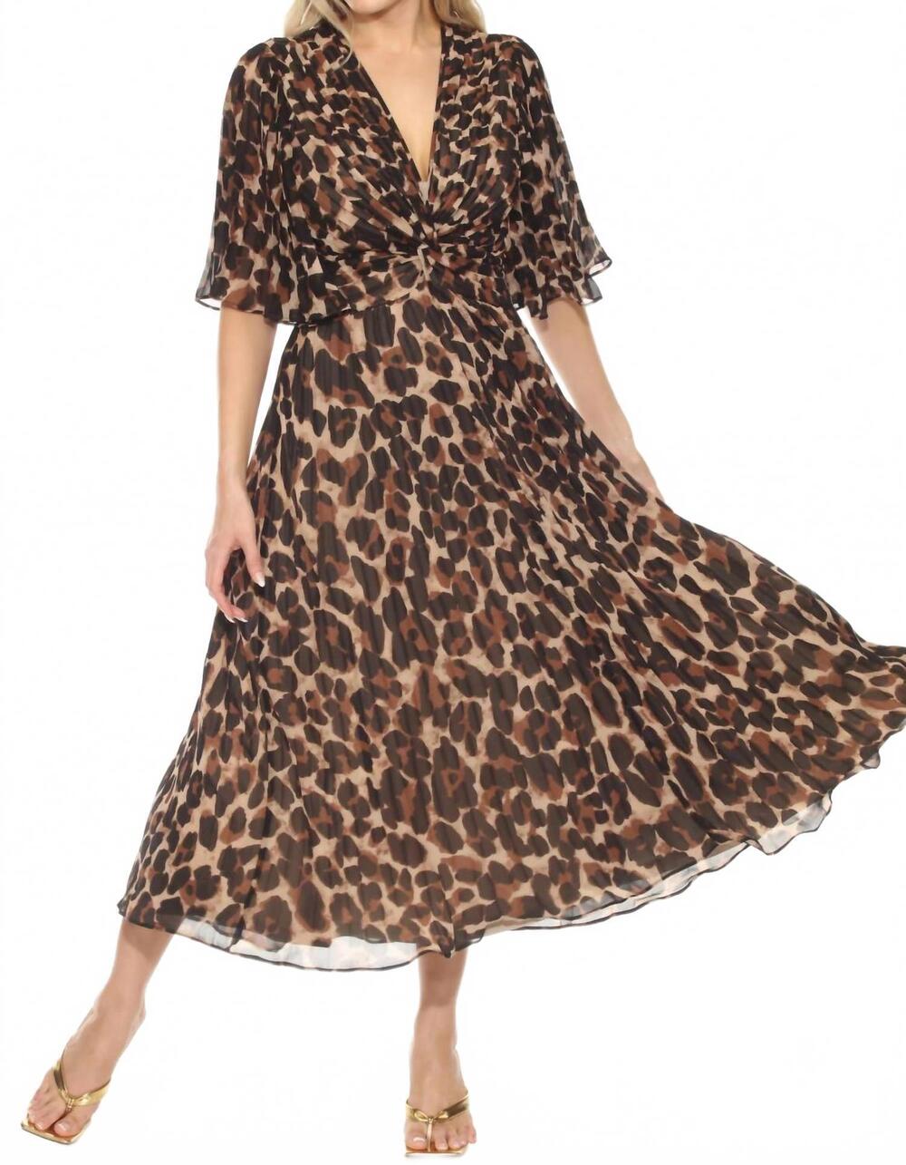 NEW JOSEPH RIBKOFF animal print chiffon fit & flare dress in beige/black
